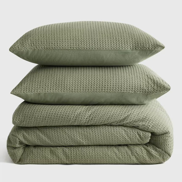 Organic Luxe Honeycomb Duvet Cover Set - Olive, King/Cal King