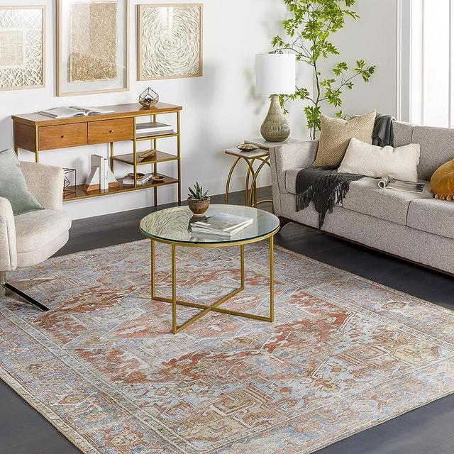 Mark&Day Washable Area Rugs, 9x12 Oak Forest Traditional Burnt Orange Area Rug, Orange/Beige Carpet for Living Room, Bedroom or Kitchen (8'10" x 12', Machine Washable)