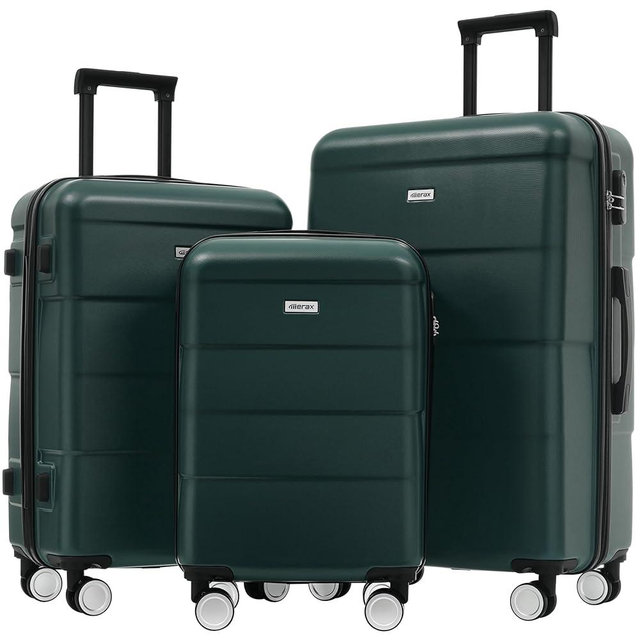 Merax Luggage Sets of 3 Piece Carry on Suitcase Airline Approved,Hardcase Suitcase Set with Double Spinner Wheels,Dark Green