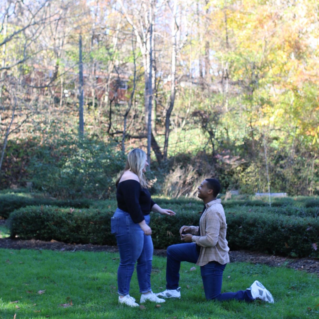 The day Kirk popped the question at Lindley Park in Greensboro!