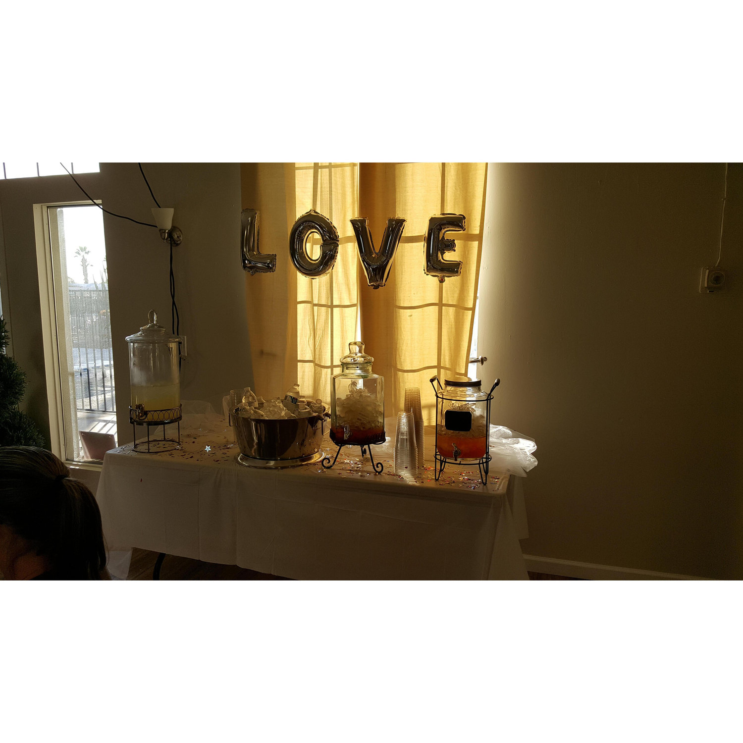 Bridal shower beverage table.
