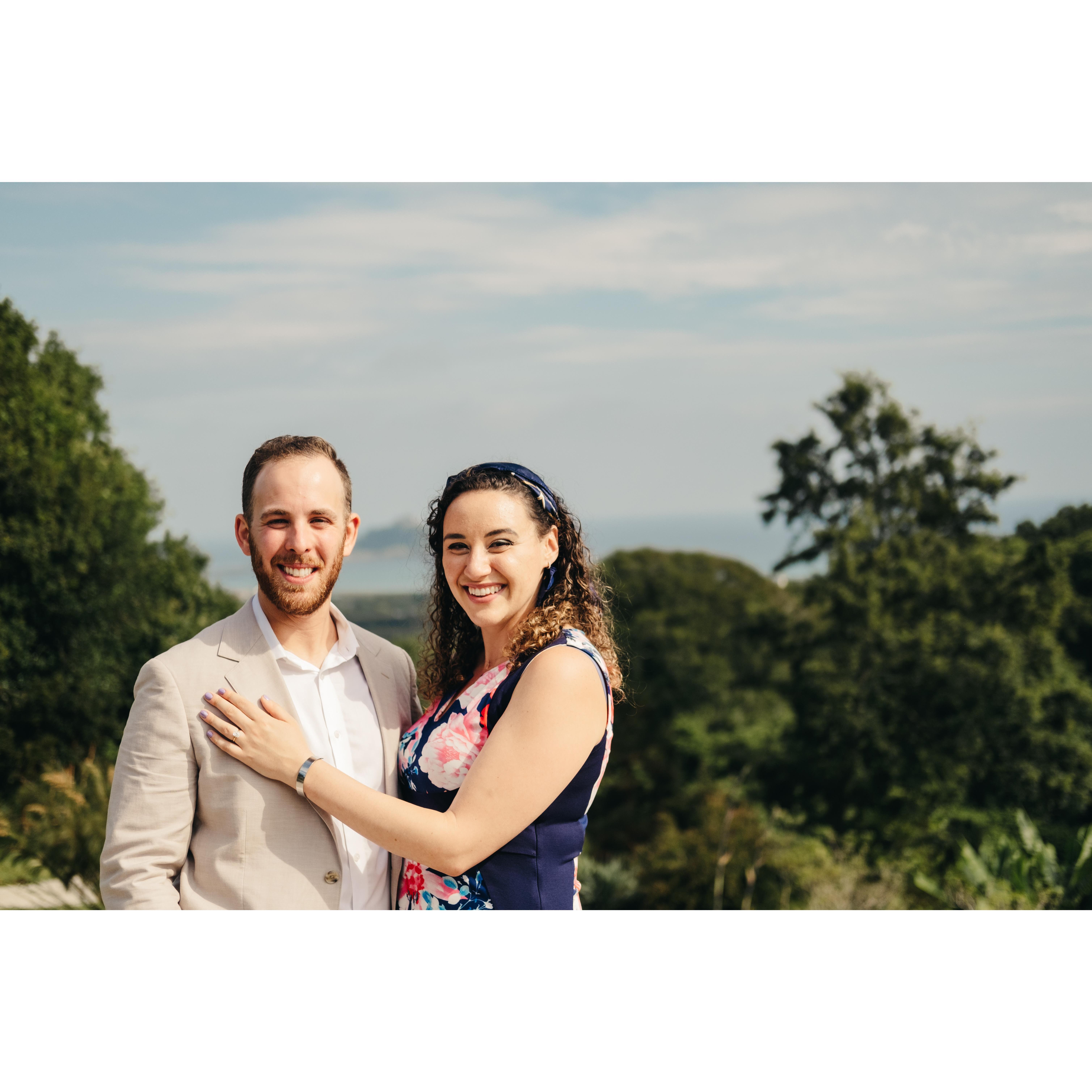 Behind us is a castle that you can only get to when the tide is low.