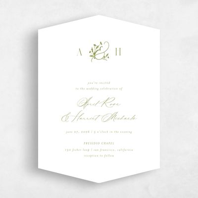 Green Diamond Wedding Invitation - Olmo Portrait