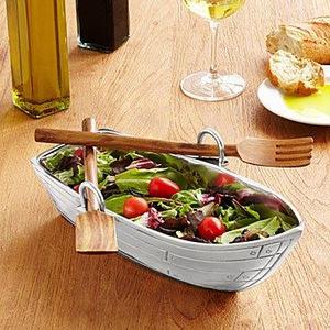 Row Boat Serving Bowl with Wood Serving Utensils