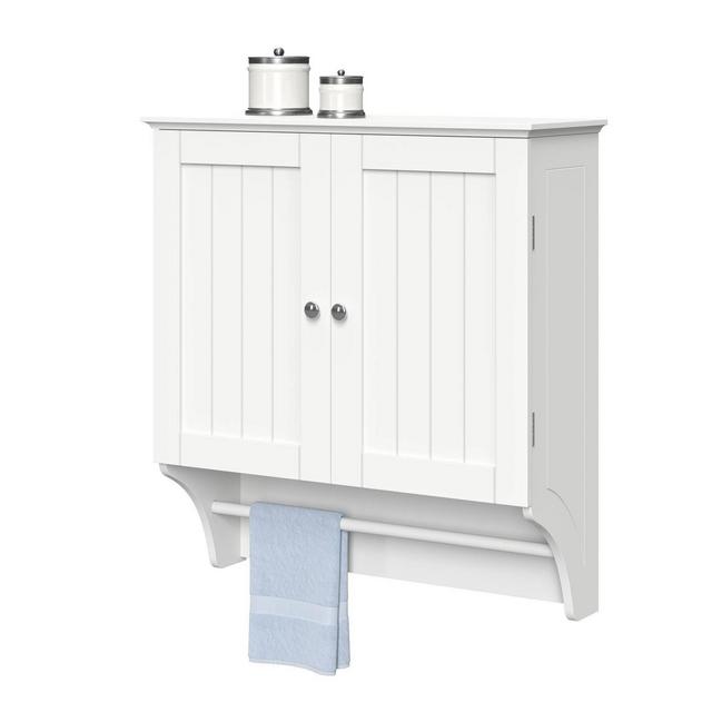 Beadboard Wall Cabinet with Towel Bar White
