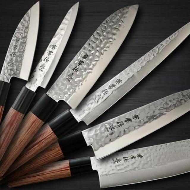 Kanetsune KC-950 DSR-1K6 Stainless Hammered Japanese Chef's Knife SET (Gyuto-Slicer-Santoku-Vegetable-Petty-Mini Deba)