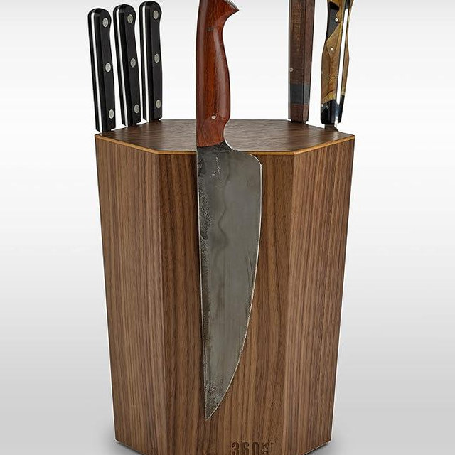 The 360KB ™ (Walnut) magnetic rotating knife block - handmade in Washington - shortest member of the 360 Knife Block ® family