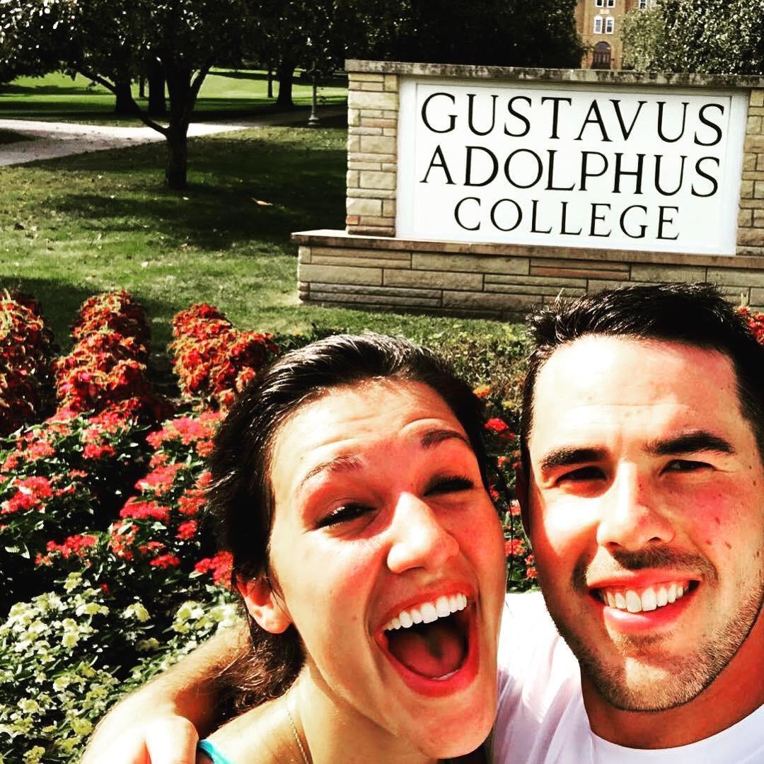 Visiting Abby's Alma Mater; Gustavus Adolphus College, St. Peter, MN.
--Andrew met John Carlson, Abby's swim coach! Yikes haha