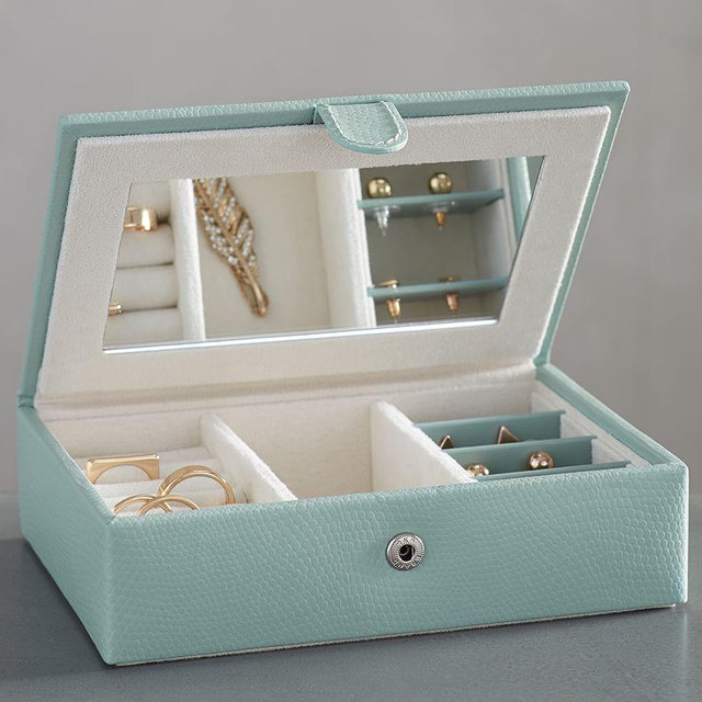 Personalized Mckenna Leather Travel Jewelry Box - Porcelain Blue
