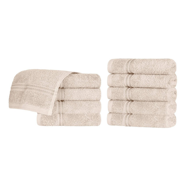 Premium Cotton Absorbent Luxury Weight Absorbent Face Towel Washcloth Set of 10, Stone - Blue Nile Mills