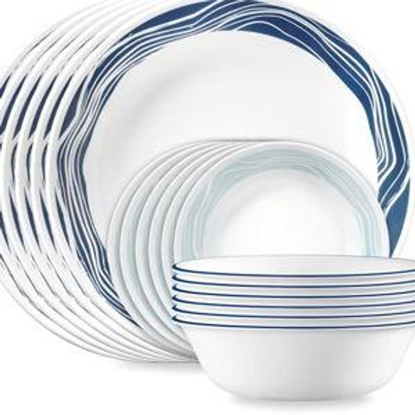 Corelle Vitrelle 18 Piece Glass Dinnerware Sets Service for 6, Triple Layer Chip & Crack Resistant Glass Plate and Bowl Sets, Acadia