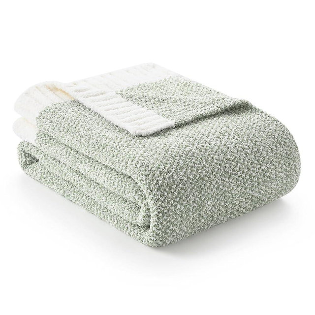 Snuggle Sac Heather Sage Green Blanket for Couch, Reversible Super Soft Knitted Blankets Warm Cozy Fuzzy Plush Throw Blankets for Sofa, Bed, Camping, Sage Green, 60x80 inches