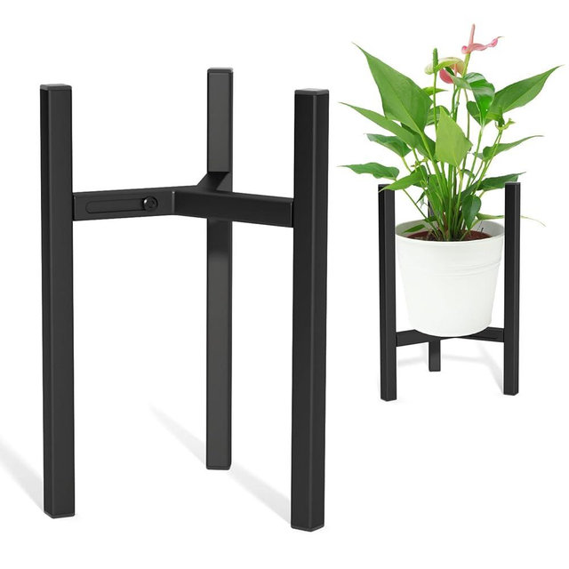 Blvornl Adjustable Plant Stand, Mid-Century Modern Metal Plant Stand 3 Legs Heavy Duty for 8"-12" Plant Pot, Flower Potted Plant Holder Display for Indoor and Outdoor(Black, Excluding Potted Plant)