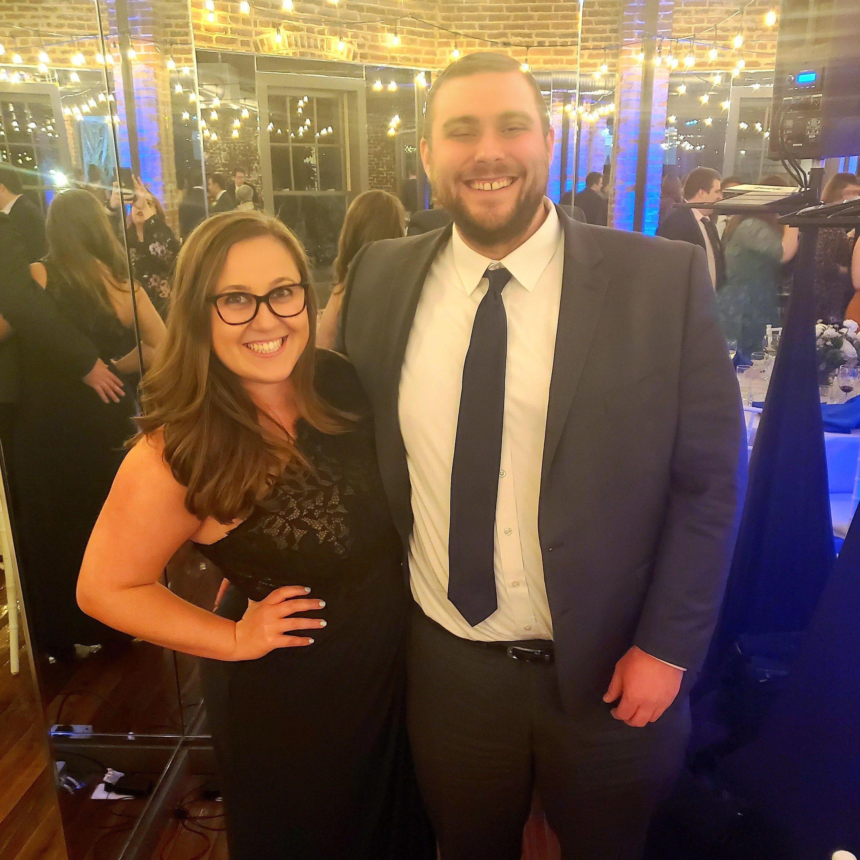 Alt Text: Maeghan and Keiran all dressed up at a wedding venue in Washington DC