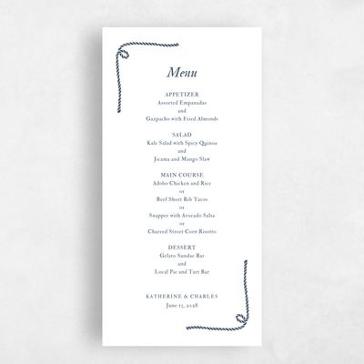 White Wedding Menu - Providence