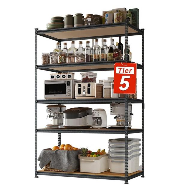 STRENGLEE 5-Tier Z-Shaped Storage Rack Metal Shelving Unit, Heavy-Duty Shelves for Wall Storage, 48x24x72 inches, 700 lbs/Level, Adjustable, Garage & Warehouse Storage Shelves