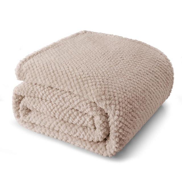 Whale Flotilla Queen Size Fuzzy Fleece Blanket for Bed, 90x90 Inch Fluffy Warm Soft Jacquard Blankets for All Season, Lightweight and Cozy, Camel