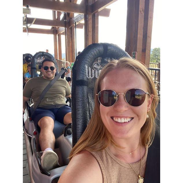 Mountain coasters in Colorado. Shannon went 3 times in a row.