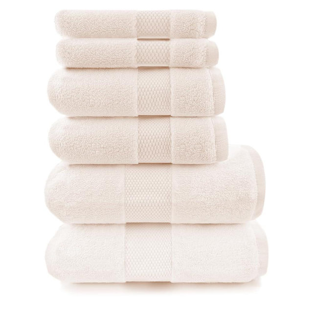 Maisonette Elegance 100% Organic Cotton Turkish Bathroom Towel Set, Soft & Absorbent, Ideal Quick Dry Luxury Hand, Large Bath Towels & Washcloths for Shower (6 Pack), Light Beige (Natural)