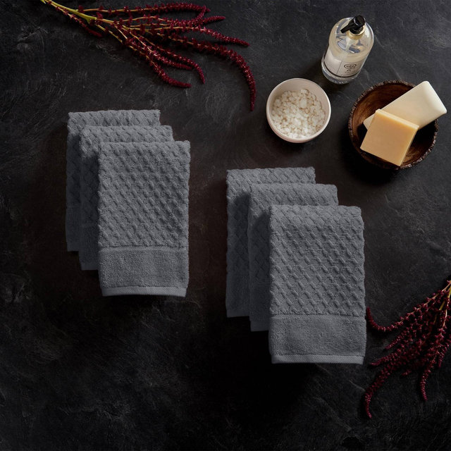 6pc Cotton Diamond Textured Hand Towel Set Dark Gray - Isla Jade