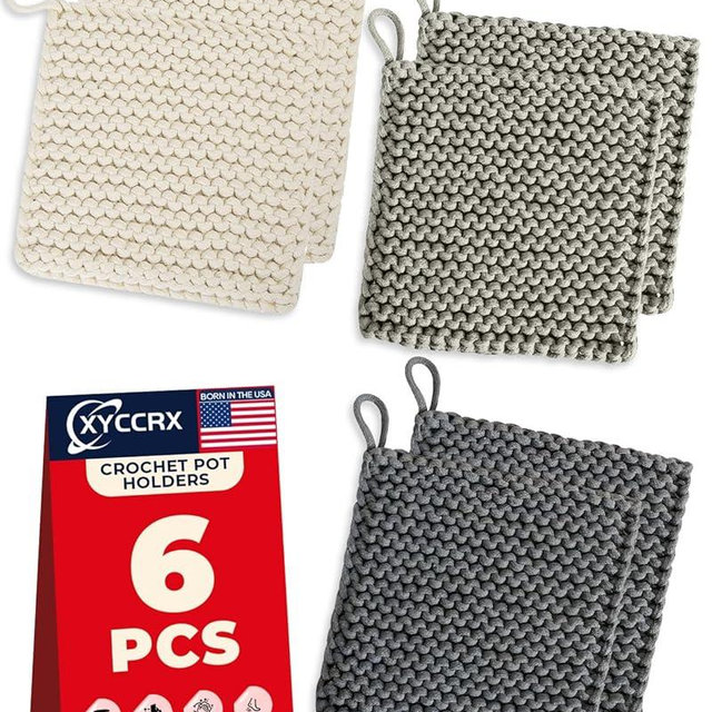 6Pcs Handmade Crocheted Pot Holders, 7.5" Crocheted Pot Holders for Kitchen All-Purpose Heat Resistant Mats for Pottery, Baking Pies, and Hot Dishes (6)