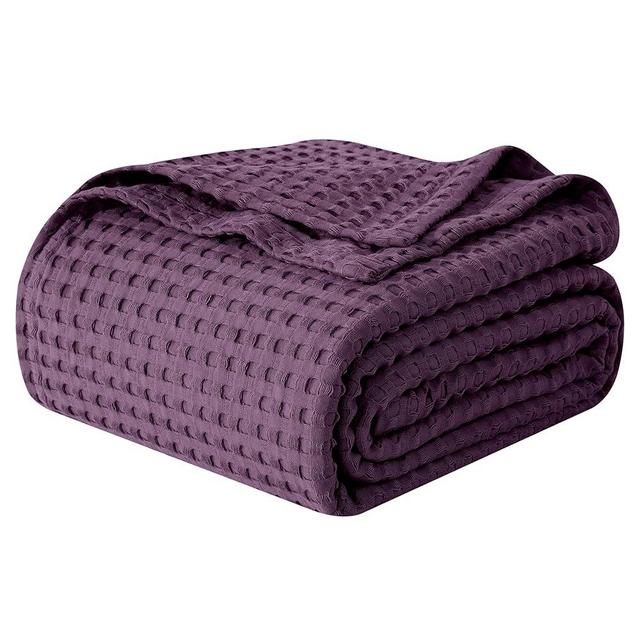 Elegant Comfort Premium 100% Cotton Waffle Blanket - Lightweight Breathable Waffle Weave Bed Blanket - Soft and Warm All Season Blanket for Couch, Sofa and Bed, King Size 90x108 Inches, Purple