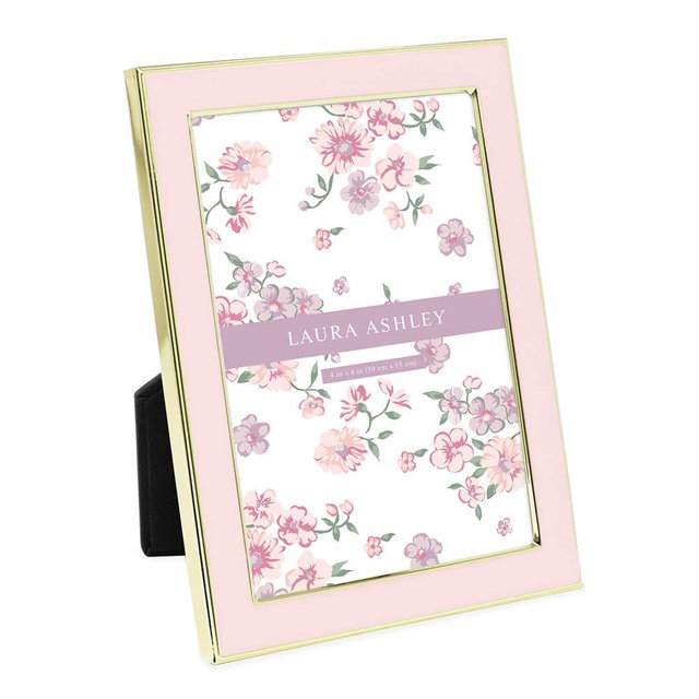 Laura Ashley 4x6 Pink Enamel Picture Frame, Gold Metal Edge with Easel, for Countertop, Counterspace, Tabletop Display, Bookshelf, Desk, Wall Décor, Photo Gallery