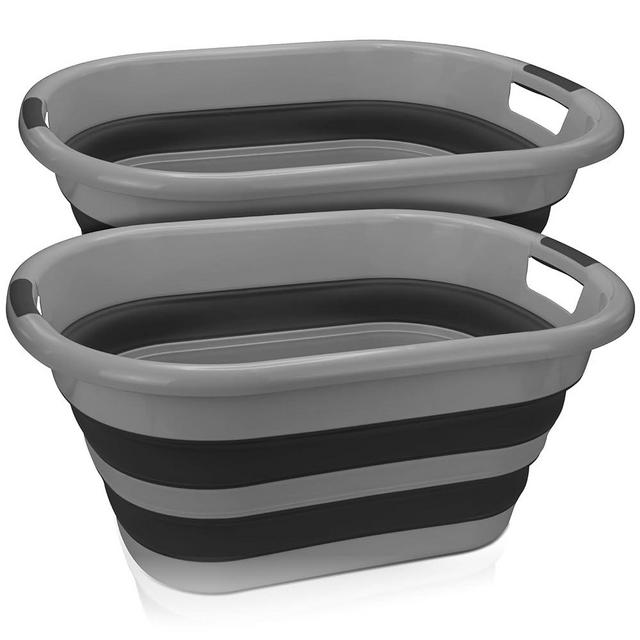BROOKSTONE, 2 PACK, Large Size Collapsible Laundry Basket, Comfort Non-Slip Grip Handles, Minimalist Space Saving Design, Portable Pop-Up Hamper