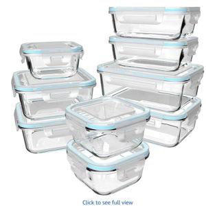 18 Piece Glass Food Storage Containers with Lids, Meal Prep Containers for Food Storage, BPA Free & Leak Proof (9 lids & 9 Containers)