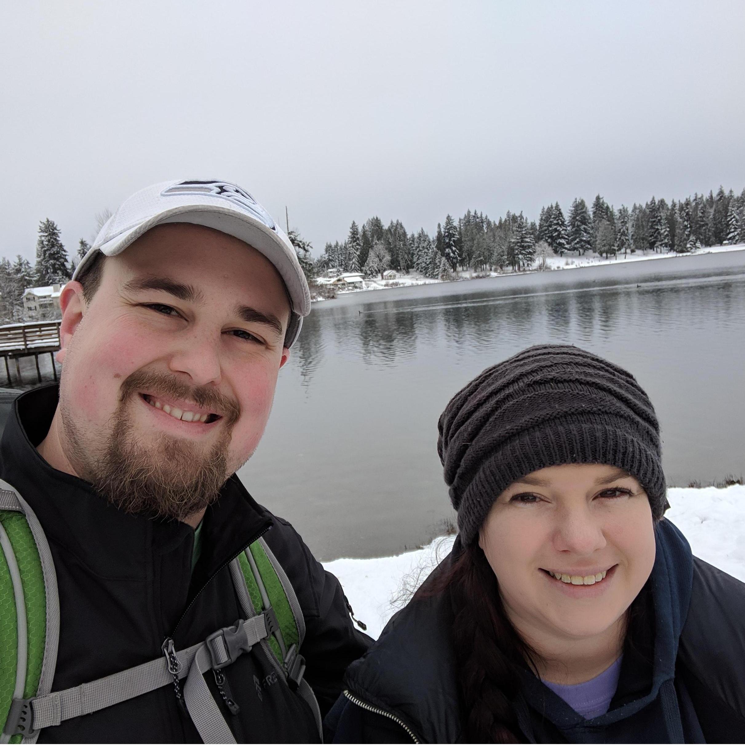 Walking to the store in the snow.