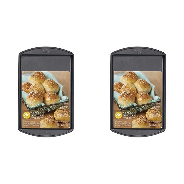 Wilton Perfect Results Premium Non-Stick Bakeware Small Cookie Sheet, 13.25 x 9.25, Steel (Pack of 2)