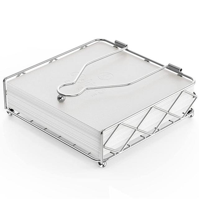 Modern Napkin Holder for Tables, Horizontal Tissue Dispenser for Kitchen Countertop, Dining or Picnic Table Décor, Metal Paper Napkin Organizer for Restaurant, Flat Cocktail Napkin Caddy, Silver