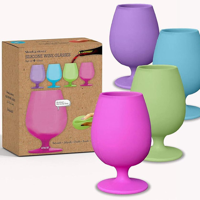 Sili Wraps Unbreakable Silicone Wine Glasses | Set of 4 | BPA-Free | Bali Collection | Stemmed | 12oz