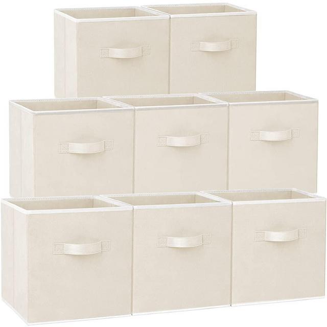 Storage Cubes, 11 Inch Cube Storage Bins (Set of 8), Fabric Collapsible Storage Bins with Dual Handles, Foldable Cube Baskets for Shelf, Closet Organizers and Storage Box (Beige)