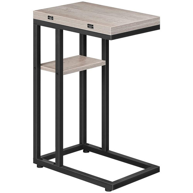 HOOBRO Foldable End Table, C Shaped Side Table with Storage Shelf, Small Snack Table Suitable for Living Room Bedroom Small Spaces, Easy Assembly, Greige and Black BG29SF01
