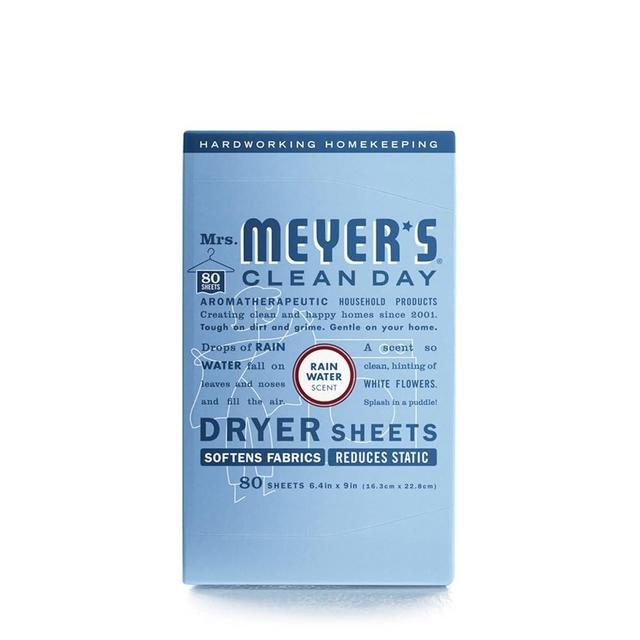 MRS. MEYER'S CLEAN DAY Dryer Sheets, Fabric Softener, Reduces Static, Infused with Essential Oils, Rain Water Scent, 80 Count