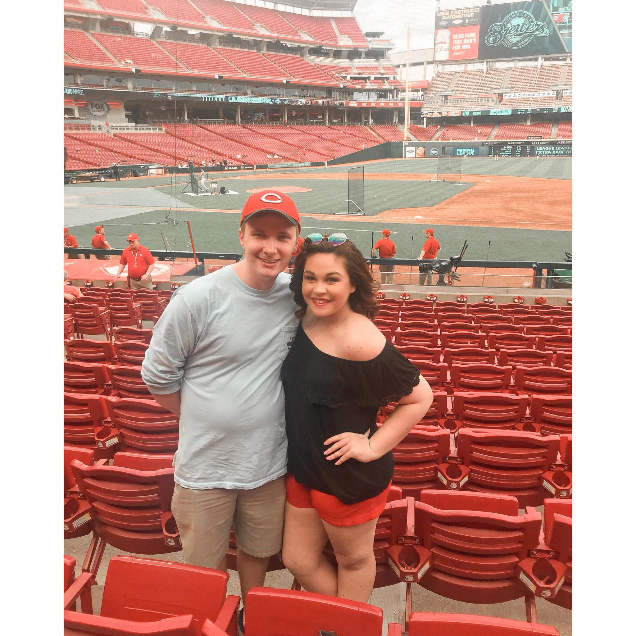 Our first Red's game! I'm not sure either of us can tell you if they won or lost, but I can tell you we sang Disney soundtracks the whole way...
