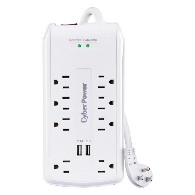 CyberPower® P806U Home Office Surge-Protector 8-Outlet Power Strip with 2 USB Ports, 6-Foot Cord