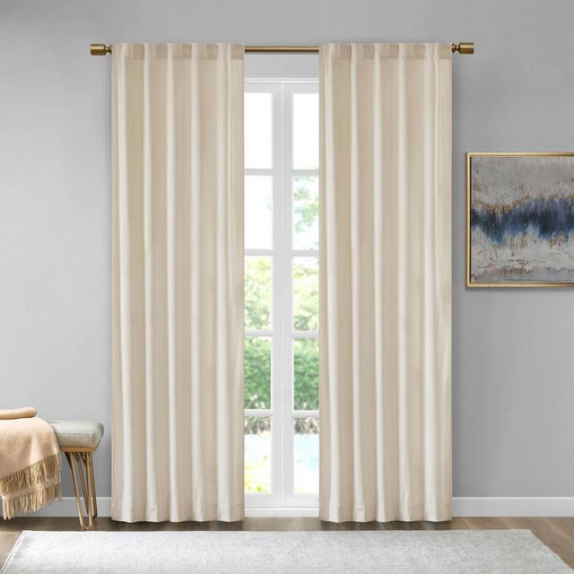 Set of 2 Bryce Poly Velvet Room Darkening Curtain Panels Ivory