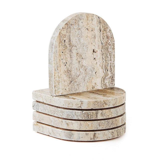 WORHE Marble Coasters for Drinks Set of 5 Coasters Modern Home Decor for Coffee Natural Marble Stone for Housewarming Party Hotel Decoration Christmas Anniversary Travertine Gray (WH055)