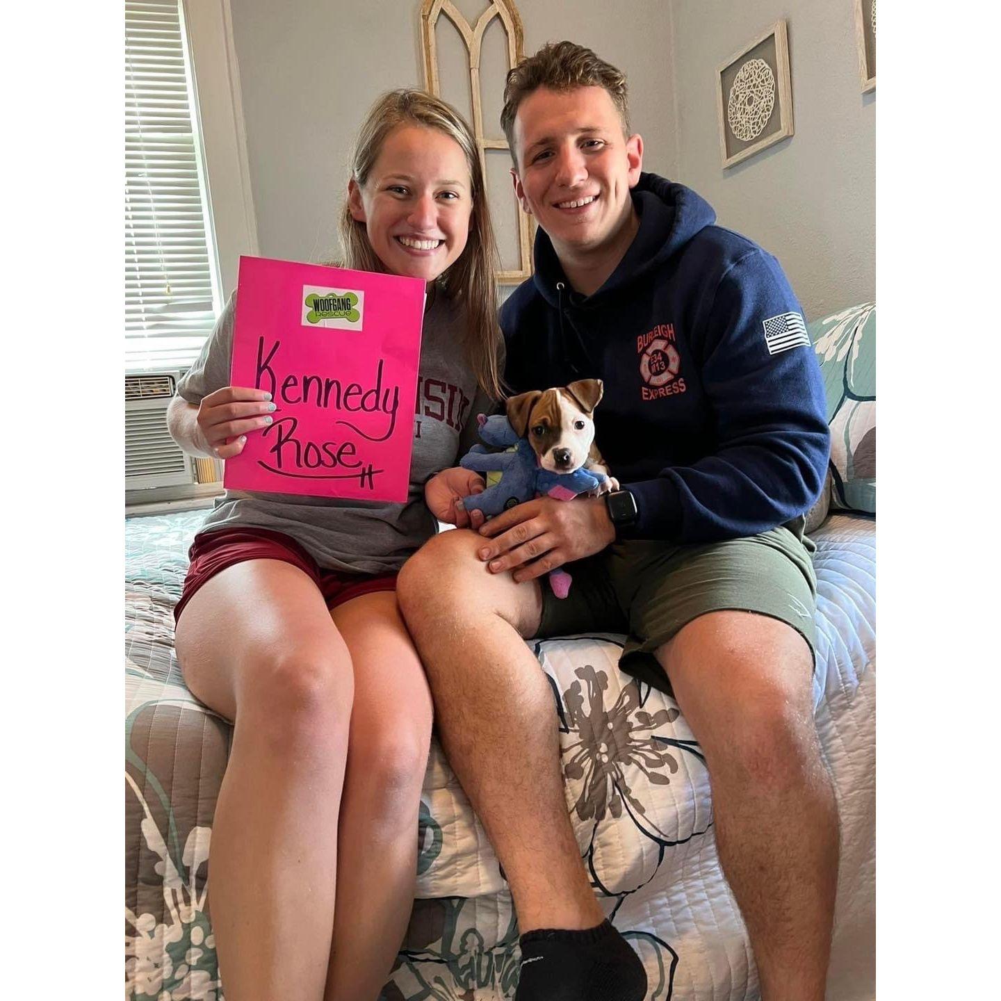 On September 5th, 2022, we brought Kennedy home, marking the start of endless love, laughter, and wagging tails in our lives.