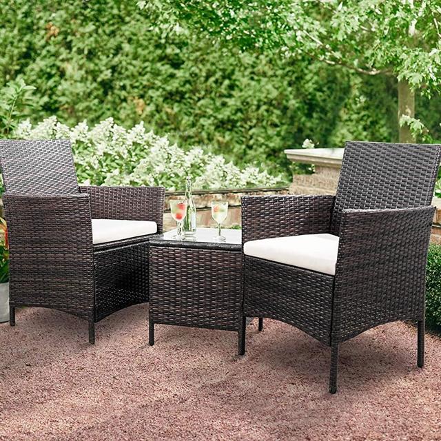 Greesum GS-3RCS8BG 3 Pieces Outdoor Patio Furniture Sets, Brown and Beige