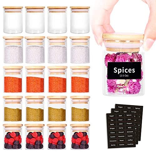 SAIOOL 20 Pack - 2.5 FL OZ (73ml) Mini Spice Jars with Wood Lid, Easy to Clean-BPA Free & Dishwasher Safe -Try filling with Spices, Herbs,Beans, Gigts, Wedding Party Favors, DIY and  more