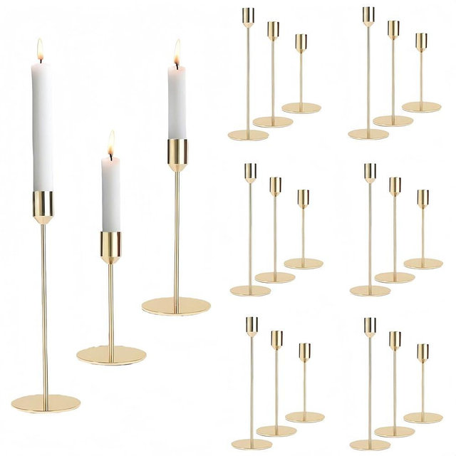 Gold Candlestick Holders Set of 18, Gold Candle Holders Bulk Metal Taper Candle Holder Vintage Candle Stick Holder Decorative for Wedding Home Party Table Decor Housewarming Gift