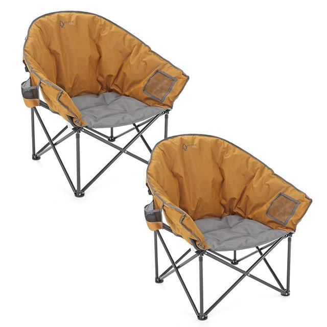 ARROWHEAD OUTDOOR 2-Pack Oversized Heavy-Duty Club Folding Camping Chair w/Pocket, Cup Holder, Portable, Padded, Moon, Round, Saucer, Supports 330lbs