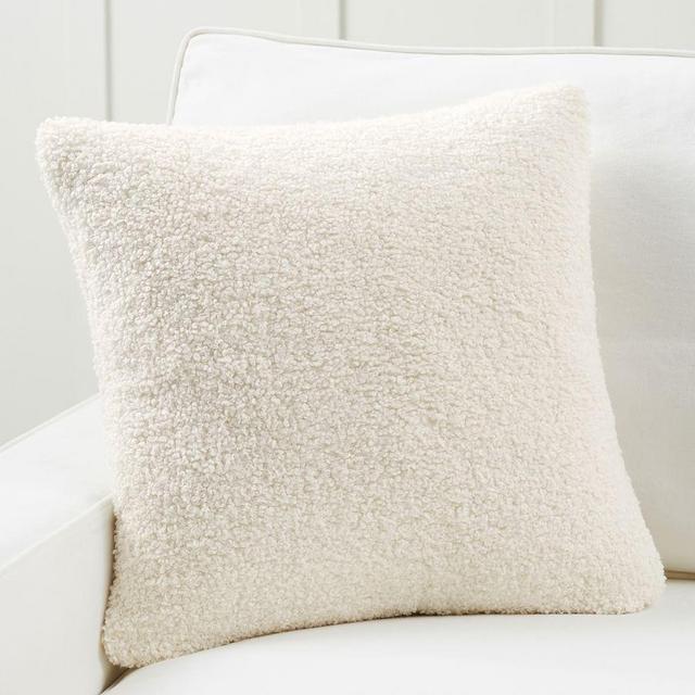 Cozy Teddy Faux Fur Pillow & Down Feather Insert Bundle, 20" x 20", Ivory