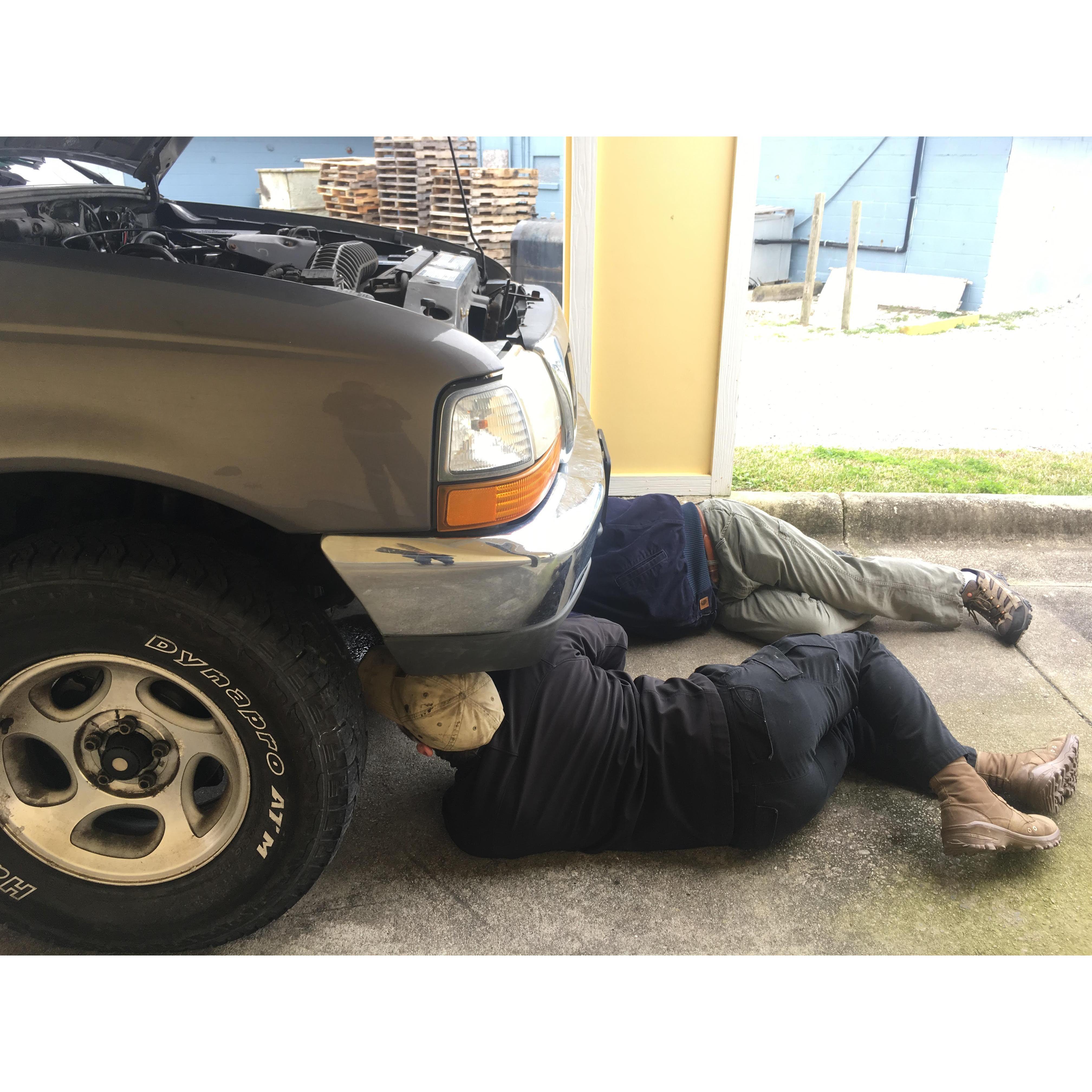 Billy and Anna's Dad Chris fixing the Ranger so she could go to New York (January 2019)