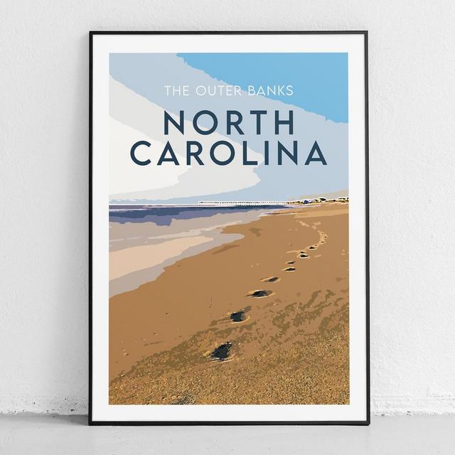 North Carolina Travel Print - The Outer Banks - Original Illustration - Vintage Travel Poster - Modern Wall Art