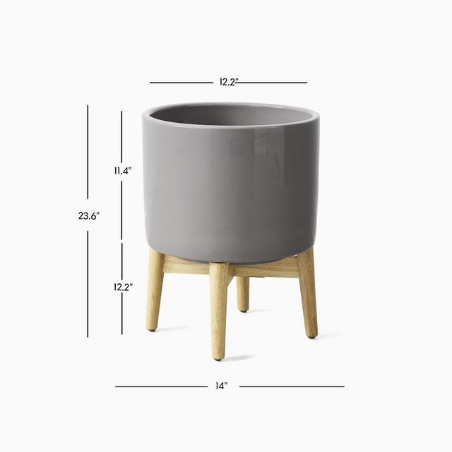 Mid-Century Turned Wood Leg Planters, Ash, 18" Wide