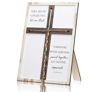 Yousoontic a Cord of Three Strands Wedding Ceremony Sign 10 x 15 Inches Unity Rope Cross Sign Braided for Wedding Unity Ceremony Ideas Christian Marriage Gifts Decor for Couple Wood Frame (White)